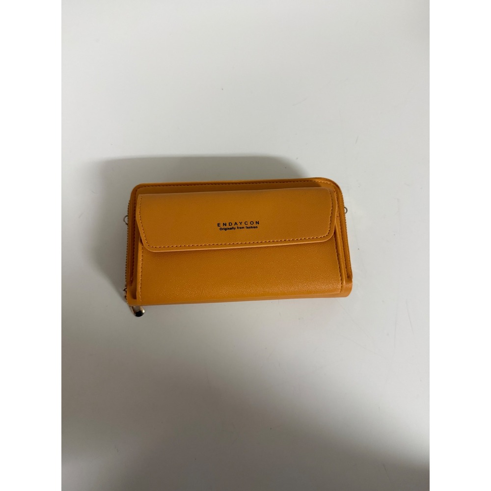 Endaycon Mustard Yellow Double Zip Crossbody Wallet Phone Bag Gold Hardware